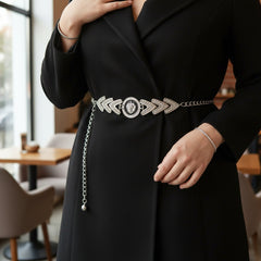 Brand New Women’s Silver Metal Chain Belt – Arrowhead Charm Waist Chain with Lion Head Medallion – Handmade Adjustable Waistband XS- XXL WB17