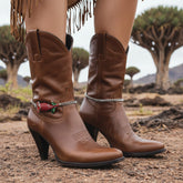 Brand New Women Silver Metal Boot Chain Bracelet Shoe Anklet Red Flower Charm SET BC169