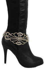 Brand New Women Gold Boot Chain Shoe Bracelet Anklet Fancy Flower Charm 2PCS BC92