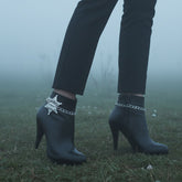 Brand New Women Silver Metal 2PCS Boot Chain Bracelet Shoe Anklet Star Sheriff Charm Fashion Jewelry Set - A PAIR BC6