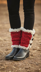 Brand New NEW Women Boot Cover Topper Pair Warmer Winter Red Fabric Slip On White Muffs