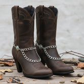 Brand New Women 2PCS Silver Metal Boot Chain Bracelet Shoe Anklet Double Sided Flower Charm Set Fashion Jewelry - A PAIR BC25