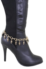 Brand New Women Gold Metal Boot Chain Bracelet Shoe Anklet Mini Skulls Charm SET BC205