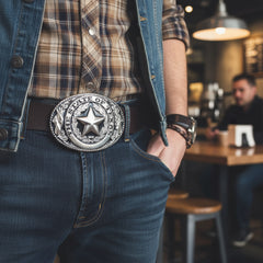 NEW Men Women Silver Metal Belt Buckle Western Cowboy Texas State Lone Star Casual Dressy