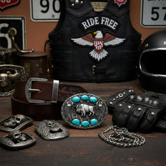 New Men Buffalo Ox Silver Metal Belt Buckle Bull Turquoise Pants Jeans Filigree Oval