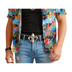 Men Women Silver Metal Belt Buckle Western Fashion Fleur De Lis Lily Flower