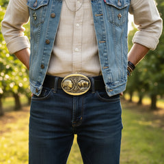 NEW Men Native Cowboy Western Metal Belt Buckle Antique Gold Buffalo 5 Cents Indian