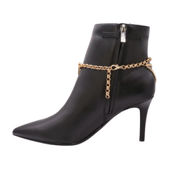Brand New Women Gold Metal Chain Boot Bracelet Shoe Anklet Lion Head + Waves Charm SET BC123