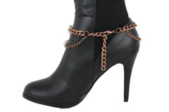 Brand New Women Bronze Color Metal Boot Chain 2PCS Bracelet Anklet Skeleton Skull Charm SET BC101