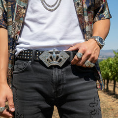 NEW Men Silver Metal Belt Buckle Street Fashion Bling King Crown Ace Cards Biker