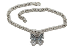 Brand New Women Silver Metal Boot Chain Bracelet Shoe Anklet Grey Butterfly Charm SET BC238
