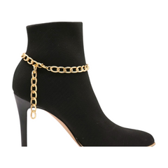 Brand New Women Gold Metal Boot Chain Bracelet Shoe Anklet Bling Square Charm SET BC245
