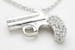 Brand New Western Inspired Silver Tone Pistol Pendant Necklace Women WN69