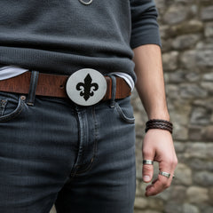 New Men Western Fashion Belt Buckle Silver Metal Cowboy Fleur De Lis Bling Oval Lily