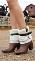 Brand New Sexy Women Boot Cover Topper Pair White Winter Booties Fabric Slip On Black Belt