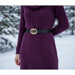 Brand New Women Black Elastic Waistband Fashion Belt Bling CC Buckle S M - WB34