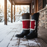 Brand New NEW Women Boot Cover Topper Pair Warmer Winter Red Fabric Slip On White Muffs