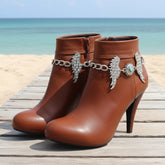 Brand New Women 2PCS Silver Metal Boot Chain Bracelet Shoe Anklet Angel Wings Flower Charm Set Fashion Jewelry - A PAIR BC27