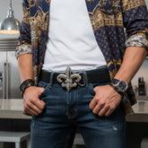 Men Women Silver Metal Belt Buckle Western Fashion Fleur De Lis Lily Flower