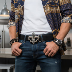 Men Women Silver Metal Belt Buckle Western Fashion Fleur De Lis Lily Flower
