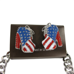 Brand New USA Flag High Heel Necklace and Earrings Set for Women, Silver Tone Red White Blue Shoe Jewelry, WN57