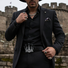 NEW Men Bling Black Metal Belt Buckle Streetwear Fashion King Crown Hip Hop Street