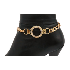 Brand New Women Gold Metal Boot Chain Bracelet Shoe Anklet Bling Circle Charm SET BC160