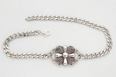 Brand New Women Silver Metal Boot Chain Bracelet Shoe Anklet Flower Cross Charm SET BC216