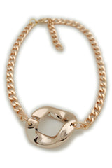 Brand New Women Gold Metal Boot Chain Bracelet Shoe Anklet Big Link Charm SET BC279