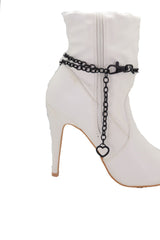 Brand New Women Black Metal Boot Chain Bracelet Shoe Anklet Bling Skull Charm SET BC185
