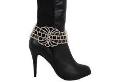 Brand New Women Gold Metal Boot Chain Bracelet Shoe Anklet Fancy Elegant Bling Flower Wide Charm SET BC157