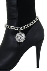 Brand New Women Silver Metal Boot Chain Bracelet Shoe Anklet Bling Disco Ball Charm SET BC153