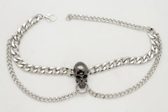 Brand New Women Silver Metal Boot Chain Bracelet Shoe Anklet Wave + Pewter Skull Charm SET BC146