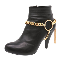 Brand New Women Gold Chain 2 Boot Bracelets Shoe Circle Under Charm Tassel Motorcycle SET BC115