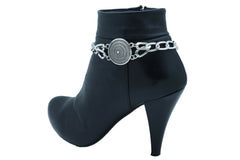 Brand New Women Silver Metal Boot Chain Bracelet Shoe Anklet Swirl Coin Charm SET BC233