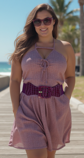 Women Fashion Dark Purple Elastic Faux Leather Belt Hip High Waist Square M L XL