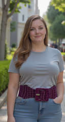 Women Fashion Dark Purple Elastic Faux Leather Belt Hip High Waist Square M L XL