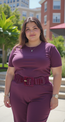 Women Fashion Dark Purple Elastic Faux Leather Belt Hip High Waist Square M L XL