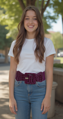 Women Fashion Dark Purple Elastic Faux Leather Belt Hip High Waist Square XS S M