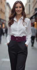 Women Fashion Dark Purple Elastic Faux Leather Belt Hip High Waist Square XS S M