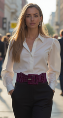 Women Fashion Dark Purple Elastic Faux Leather Belt Hip High Waist Square XS S M