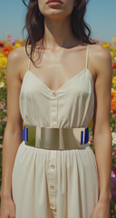 Cool Women Blue Stretch Strap Fashion Belt Elastic Band Hip High Waist Gold Plate S M