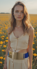 Cool Women Blue Stretch Strap Fashion Belt Elastic Band Hip High Waist Gold Plate S M