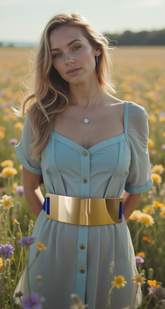 Cool Women Blue Stretch Strap Fashion Belt Elastic Band Hip High Waist Gold Plate S M