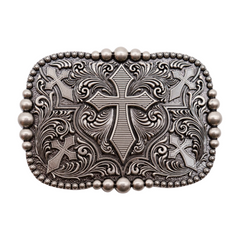 Men Women Belt Buckle Antique Silver Metal Western Cross