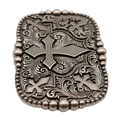 Men Women Belt Buckle Antique Silver Metal Western Cross
