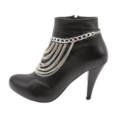 Women Silver Metal Boot Chain Bracelet Shoe Anklet Multi Strands Charm