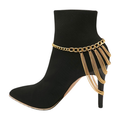 Women Gold Metal Chain Boot Bracelet Shoe Multi Strand Charm Anklet