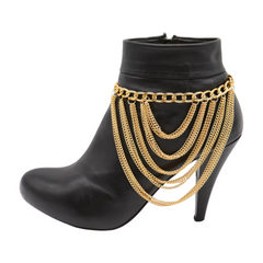 Women Gold Metal Chain Boot Bracelet Shoe Multi Strand Charm Anklet