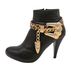 Women Gold Metal Chain Boot Bracelet Anklet Shoe Charm Leopard Animal Print Band